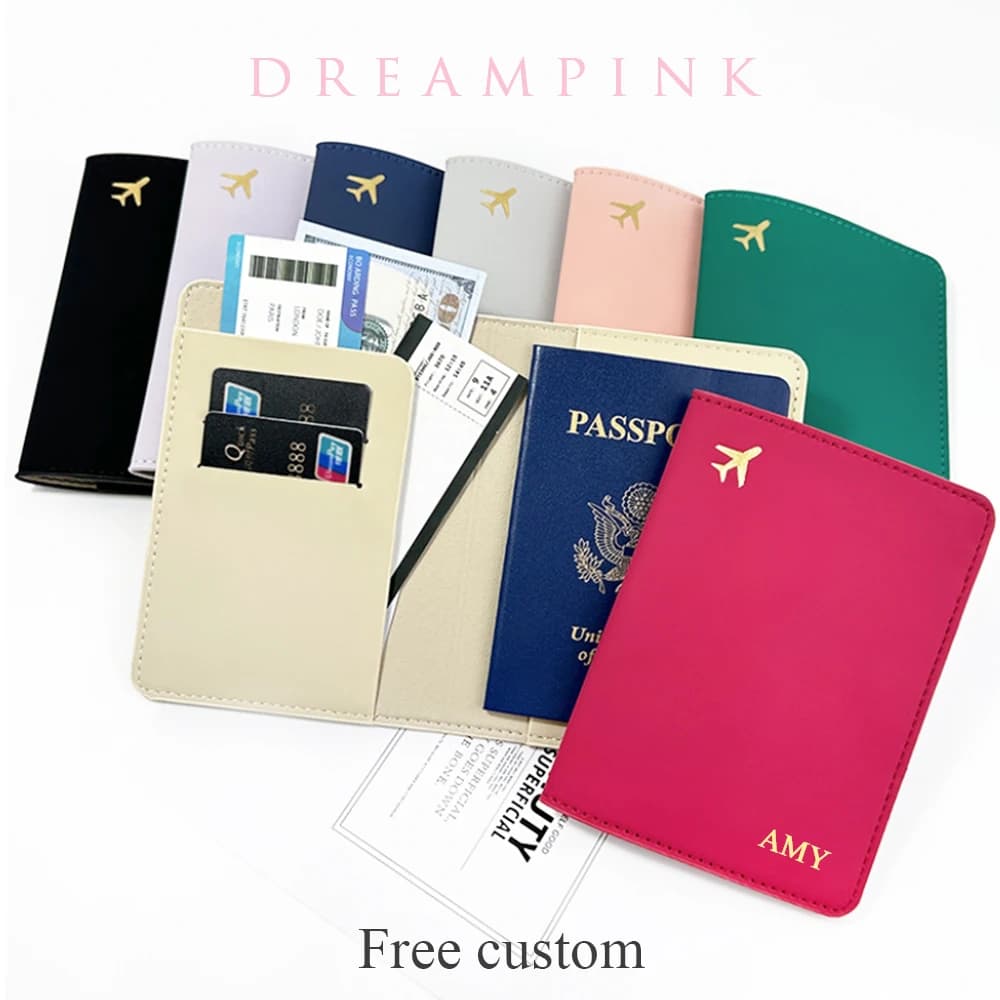Personalizza le iniziali Porta passaporto Nome personalizzato Biglietto per aeroplano Portafoglio per passaporto Incisione Lettera Logo Accessorio da viaggio regalo
