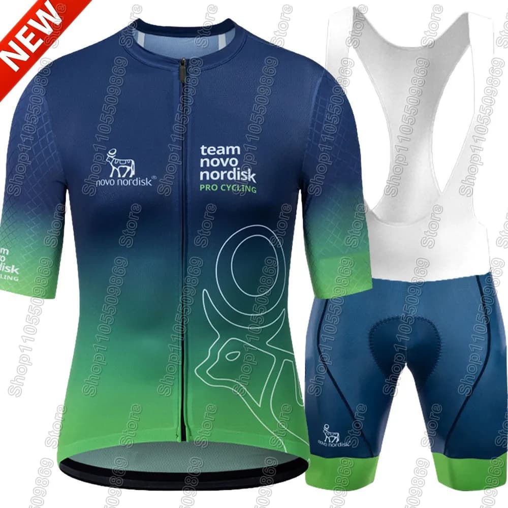 Completo Ciclismo 2026 Team Novo Nordisk USA - Maglia Estiva da Uomo per Bici da Strada e Pantaloncini con Bretelle MTB