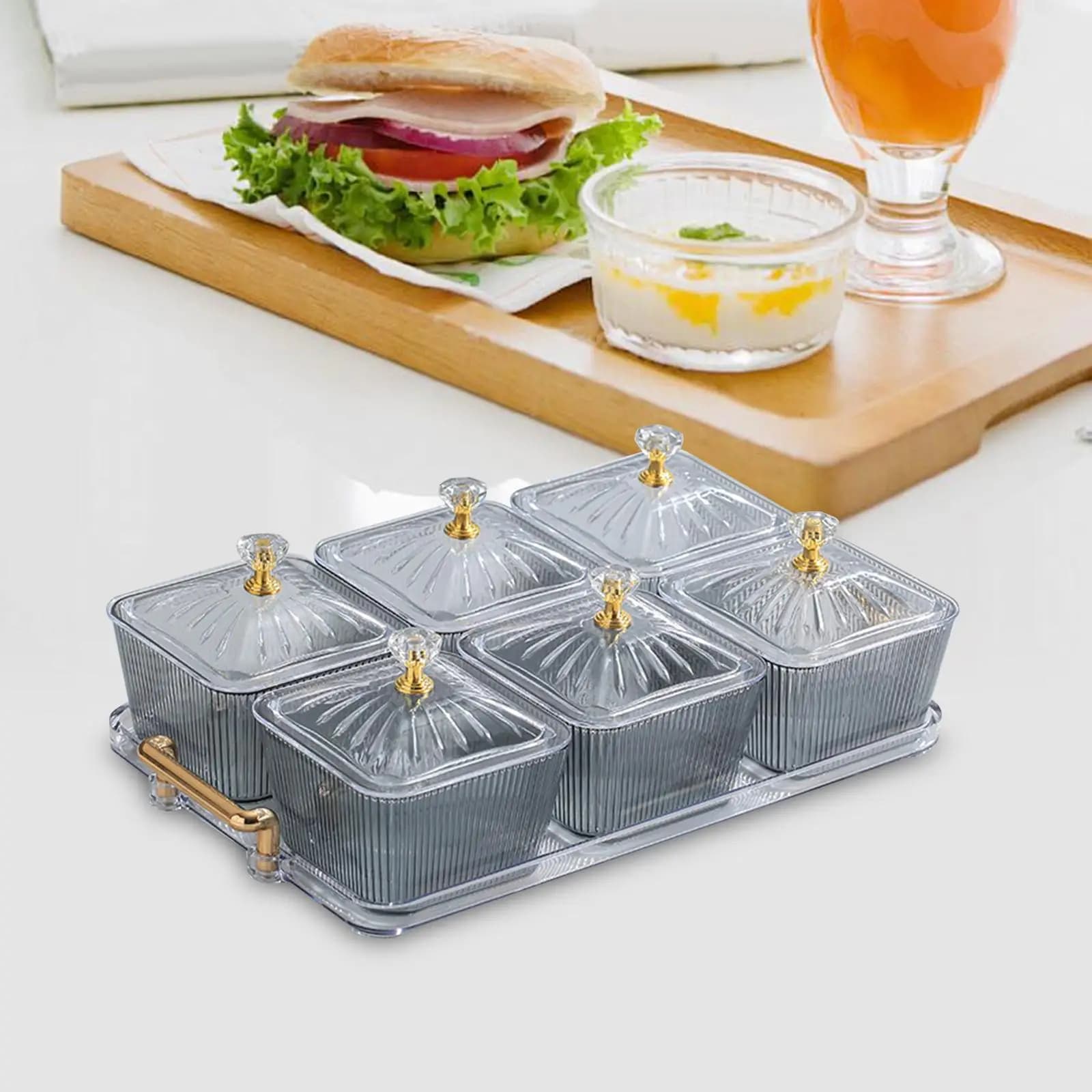 Piatto per Frutta Secca con Scomparti, Vassoio Nordico per Antipasti, Piatto per Caramelle e Noci con 6 Scomparti per Feste e Sala da Pranzo