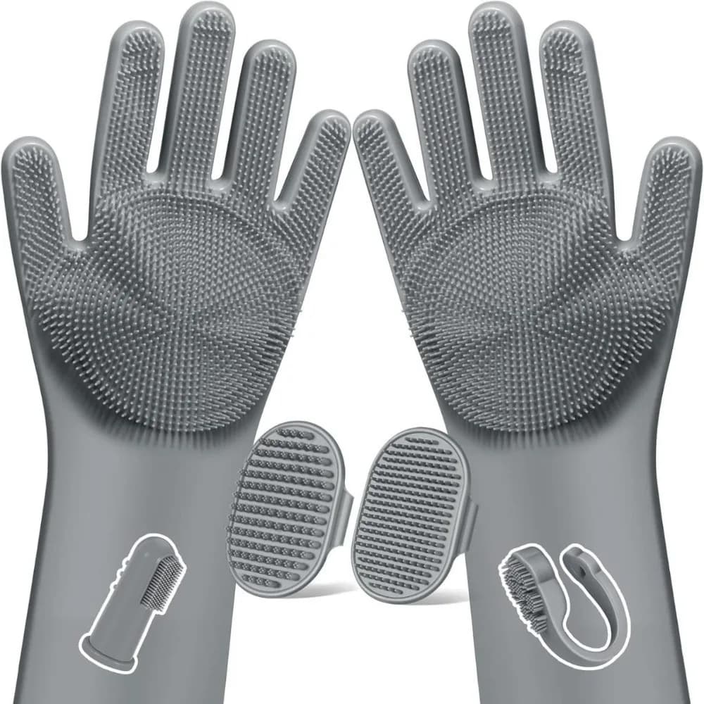 Set di 6 Guanti in Silicone per il Bagno di Cani e Gatti, Spazzola Massaggiante per la Rimozione del Pelo, Spazzolino da Dito per Cani, Impermeabile, Morbido, per Shampoo e Pulizia degli Animali Domestici, Uso Domestico