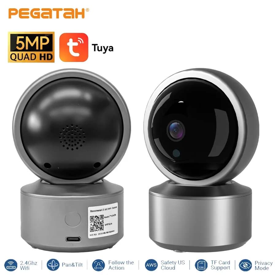 Telecamera di Sicurezza WiFi Interna PEGATAH Tuya Smart 5MP, Baby Monitor, 355 ° Telecamera IP PTZ con tracciamento automatico, visione notturna IR, audio bidirezionale