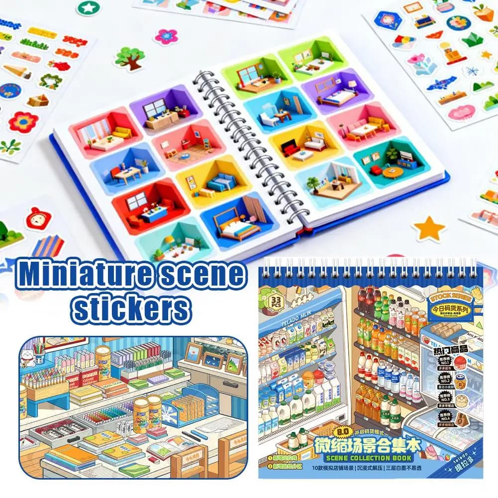 Libro di Adesivi 3D Kawaii con Scene in Miniatura, Collezione di Cibo da Supermercato, Adesivi Fai-da-Te per Scrapbooking e Journaling, Regalo per Ragazze