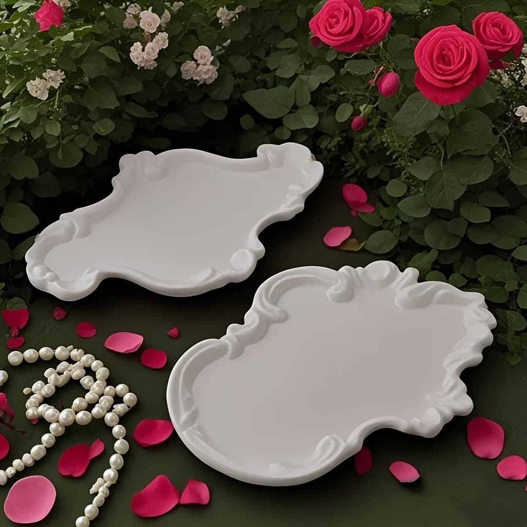 2Piece European-Style Lace Relief Tray and Plate Silicone Mold, Epoxy Resin,Plaster ,Concrete Casting Molds for Trays and Plates