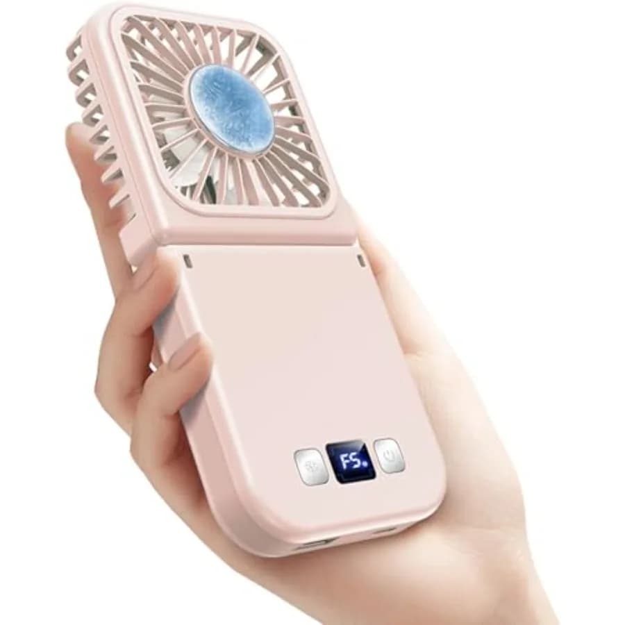 Handheld Portable Fan with Ice Cooler, 6 in 1 7000mAh USB Rechargeable Foldable Personal Hand Held Fan, Power Bank, LED Display