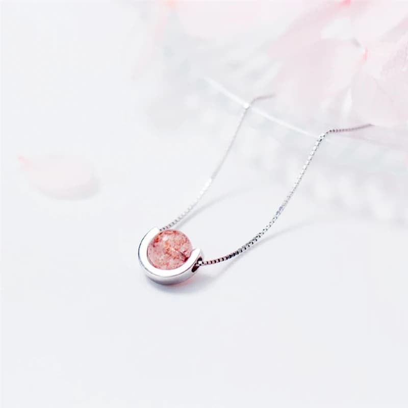 Sole Memory Pink Fragola Sfera di cristallo Dolce argento sterling 925 Gioielleria raffinata Collana femminile di lusso NE098