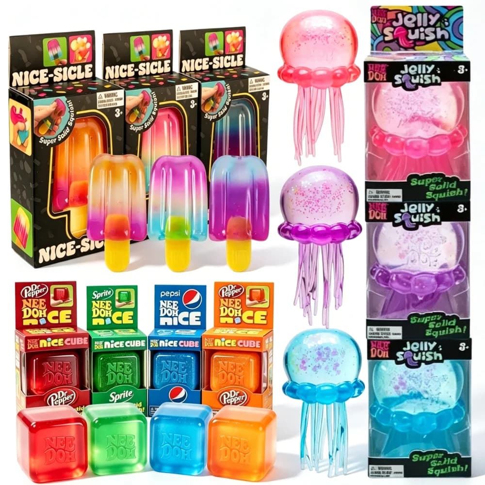 Giocattolo Antistress Morbido a Forma di Medusa, Cubo e Ghiacciolo 'NeeDoh', Gioco Sensoriale per Bambini e Adulti