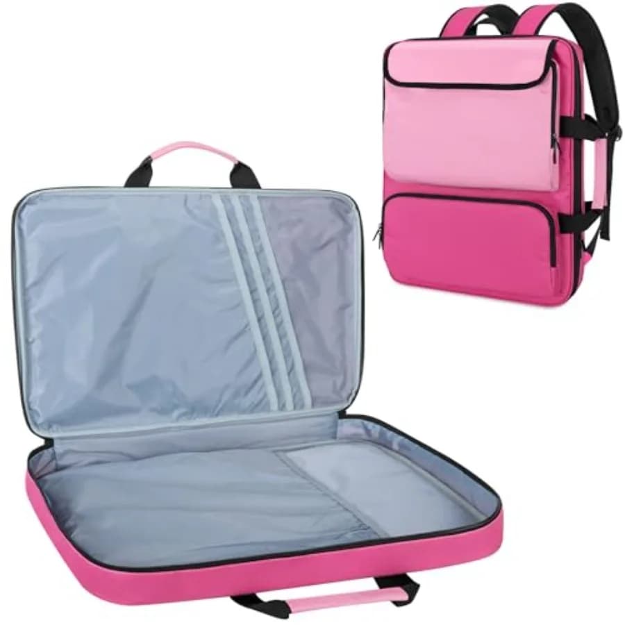 Borsa porta portfolio artistico A3, custodia per portfolio artistico 15 x 18 pollici, borsa da viaggio per artisti, per opere d'arte e materiali da disegno, rosa, vuota