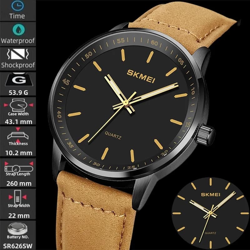 Skmei orologi al quarzo di marca originali per uomo cinturino in pelle stile semplice display analogico orologio da polso impermeabile alla moda