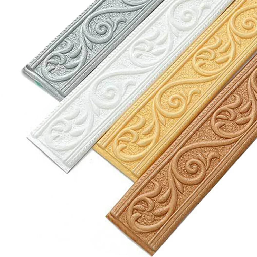 3D Tiles DIY Sticker Waterproof Skirting Sticker Border Self-Adhesive Decoration White Silver Gold Trim Door Frame Wall Home