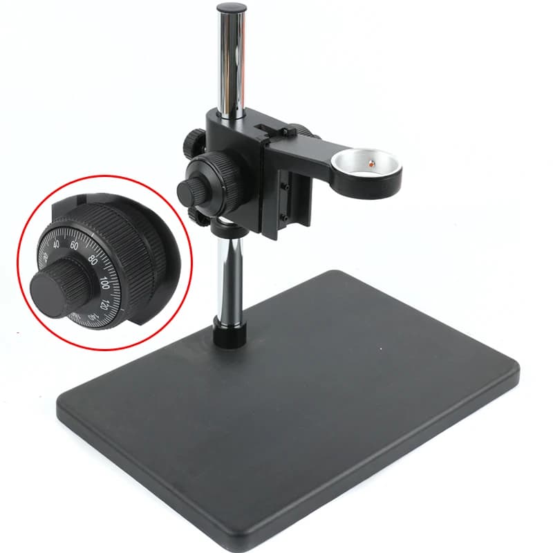 Supporto di messa a fuoco regolabile fine da 50 mm di diametro Supporto da tavolo di base con colonna da 25 mm per fotocamera microscopica video USB Industrila HDMI