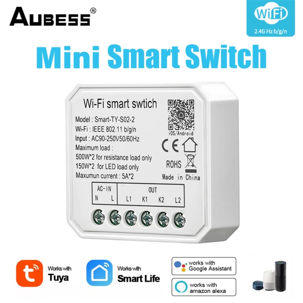 Tuya WiFi Mini module intelligent switch 2 gang timer control DIY switch works with remote voice control Smart Life Alexa Google Home