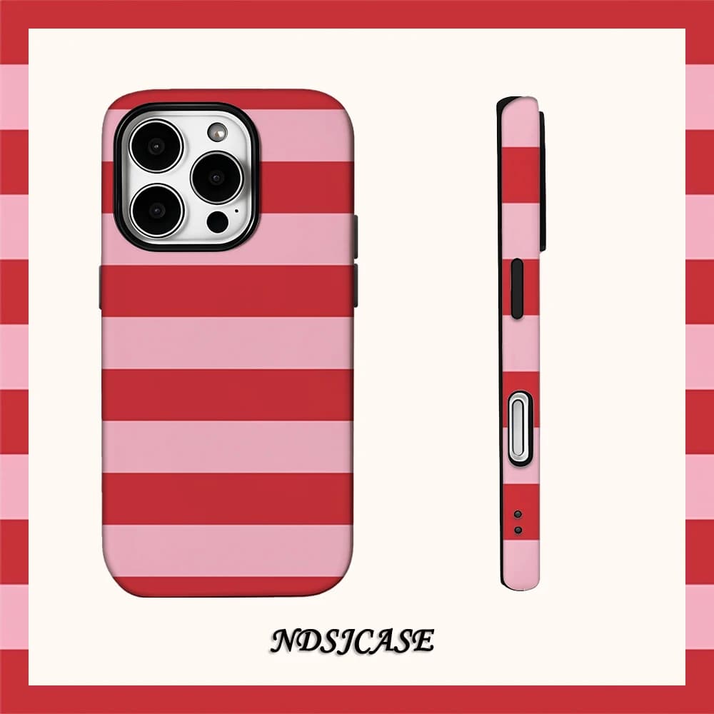 Red and Pink Stripes Phone Case for iPhone 17 16 15 14 13 12 11 X XS XR XSMAX Air Pro Max Plus Luxury Double-layer Back Cover