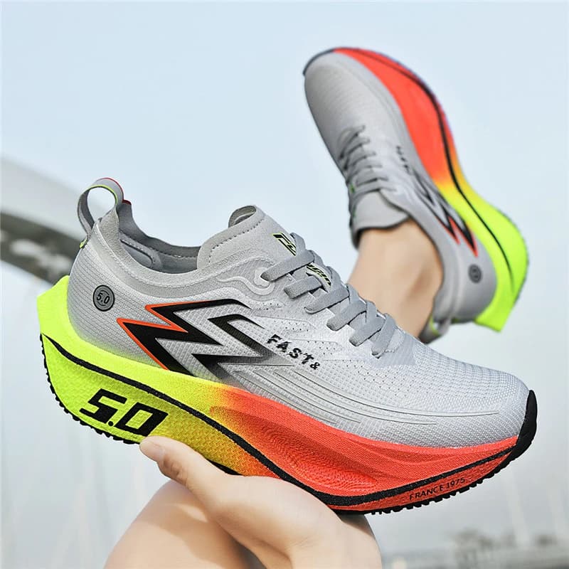 Scarpe da corsa traspiranti in tessuto con supporto in piastra di carbonio, ammortizzazione, rimbalzo, leggere, antiscivolo, resistenti all'usura, da uomo, professionali