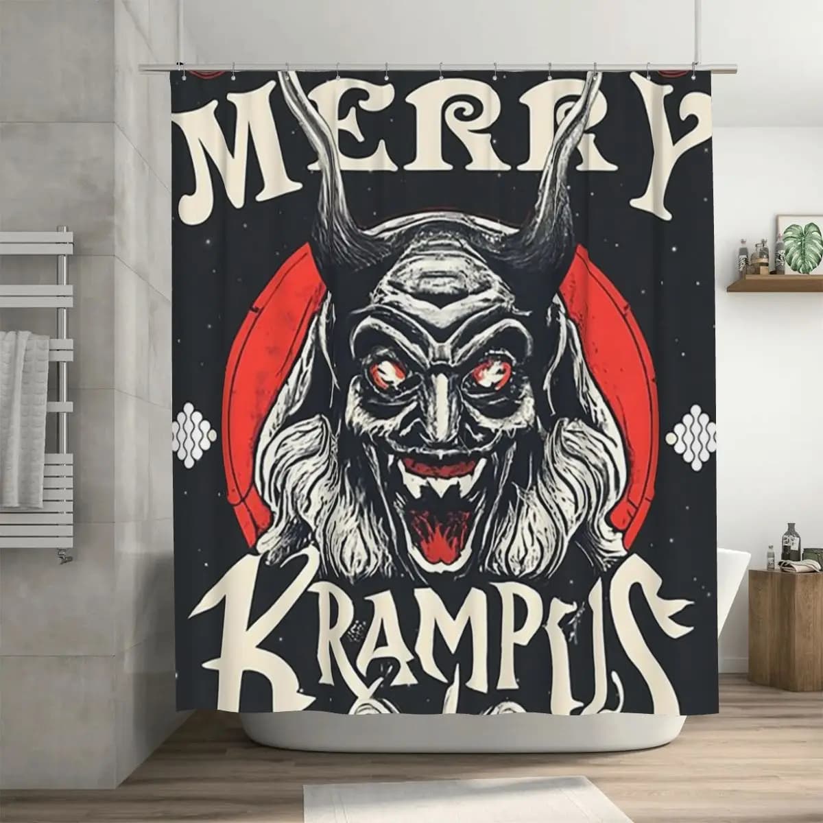 Merry Frickin Krampus Tenda da doccia per bagno in poliestere impermeabile con ganci