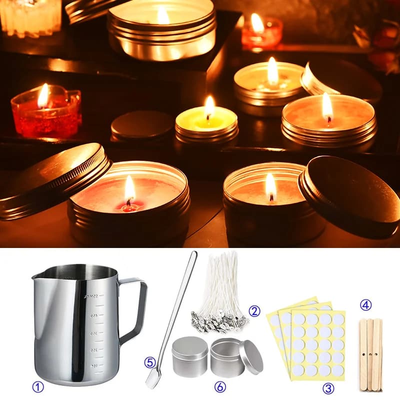 DIY Scented Candle Making Materials Tool Set, Wax Wick Pure Cotton Scented Candle Mold Wax Pot with Wax Melting Hot Plate