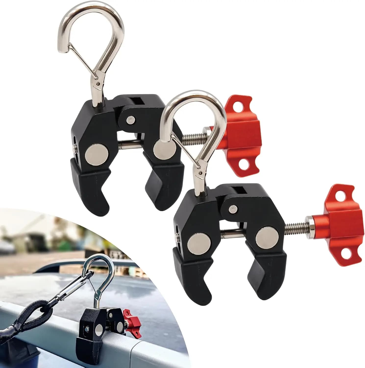 Ganci per Tenda da Auto - Ganci di Fissaggio Sicuri per Tetto Auto con Meccanismo a Manopola Facile da Installare e Moschettone - Ancoraggio per Tenda da Sole