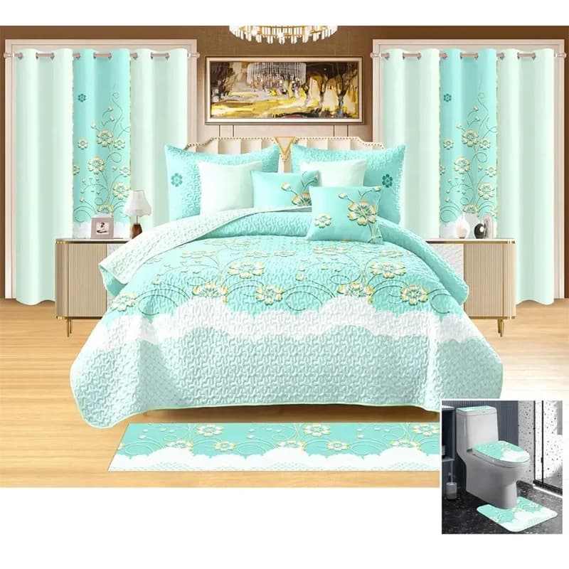 # 26-Piece Printed Bedding Set With Matching Curtains Cotton Quilt Set With 300TC Thread Count