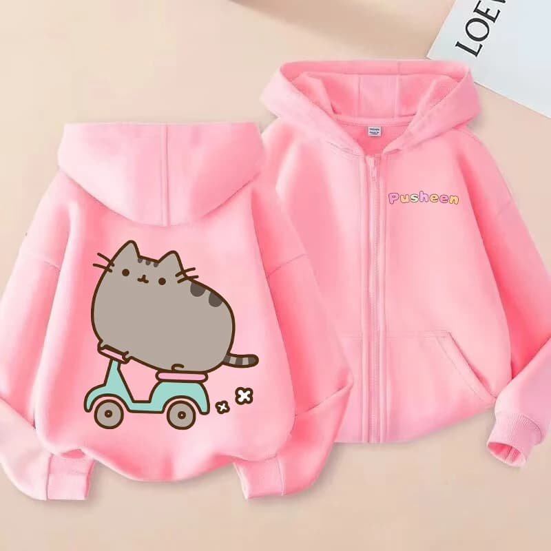 Felpe con Cappuccio e Zip per Bambine, Cardigan con Gatto Pusheen, Giacca Primaverile e Autunnale per Bambini, Abbigliamento alla Moda a Maniche Lunghe, Regalo