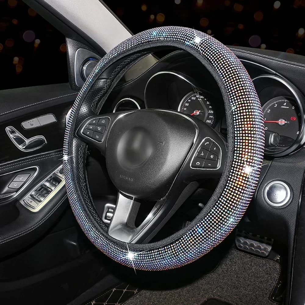 Universal 38CM Cover with Sparkling Rhinestones and Crystals, Breathable and Anti-slip, Self-driving Protection