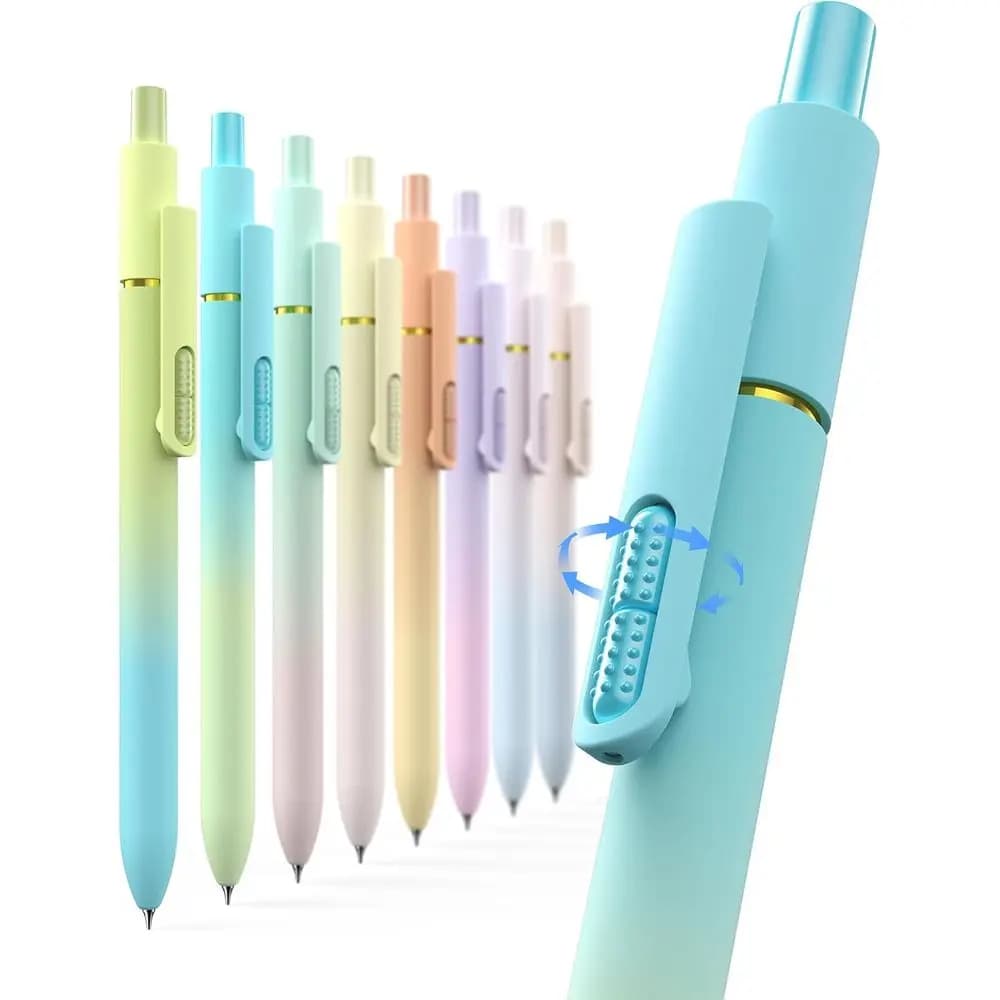 Set di 8 Penne Gel, Inchiostro Nero 0.7mm, Punta Media - Asciugatura Rapida, Senza Sbavature, Colore Sfumato per Ufficio e Scuola