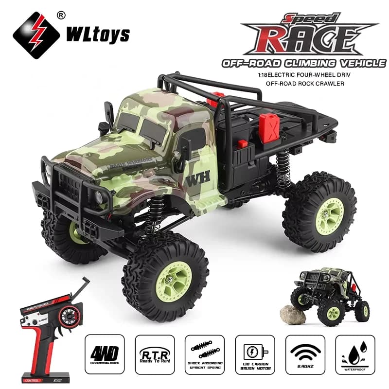 Wltoys 184021 1:18 Mini RC Auto 2.4G Con Luci A LED 4WD Fuoristrada Elettrico Crawler Veicolo Camion di Controllo Remoto Giocattolo per I Bambini