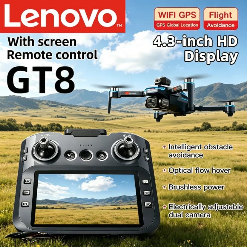 Drone Lenovo GT8 8K Professionale con Doppia Fotocamera, GPS, FPV, Motore Brushless, Volo Stazionario con Flusso Ottico, Quadricottero Pieghevole 4K RC