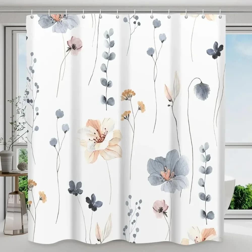 Tenda da doccia floreale acquerello Tenda botanica floreale salvia primaverile Tenda da doccia in tessuto poliestere Decorazione per il bagno con ganci