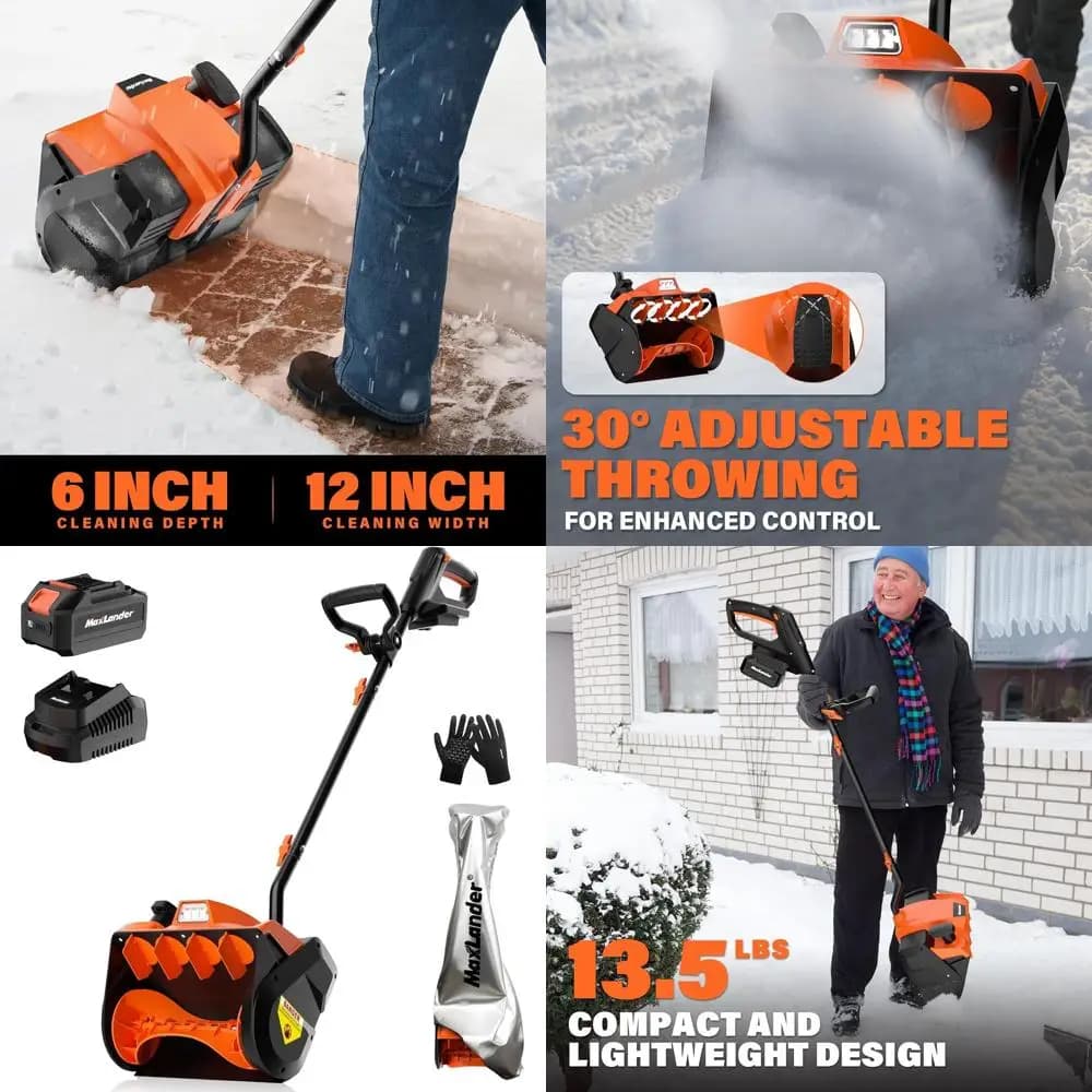 Spazzaneve a batteria da 20 V, pala da neve elettrica da 12 pollici con luci a LED, batteria da 4,0 Ah, caricatore rapido e copertura