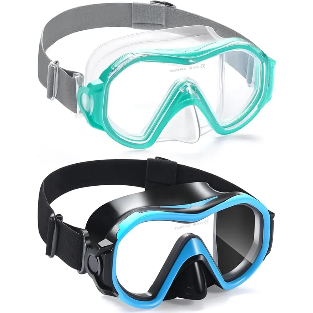 Occhialini da Nuoto per Adulti con Copertura per il Naso, Cinturino Elastico in Tessuto, Lenti in Vetro Temperato, Attrezzatura per Snorkeling