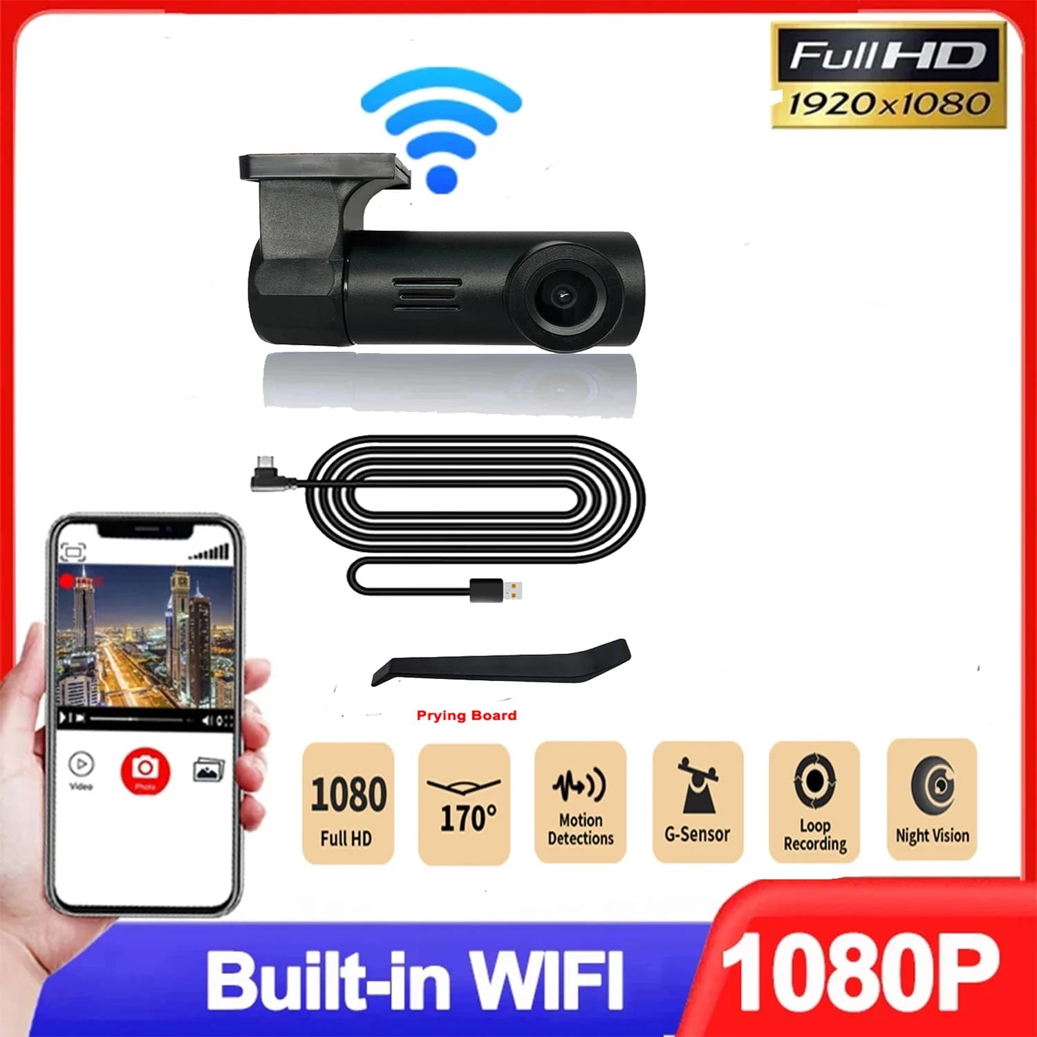 hd 1920*1080P Videoregistratore Mini Wifi dash cam 1080P App Controllo cruscotto telecamera Monitor Auto Dvr Wifi dash cam Car Black Box