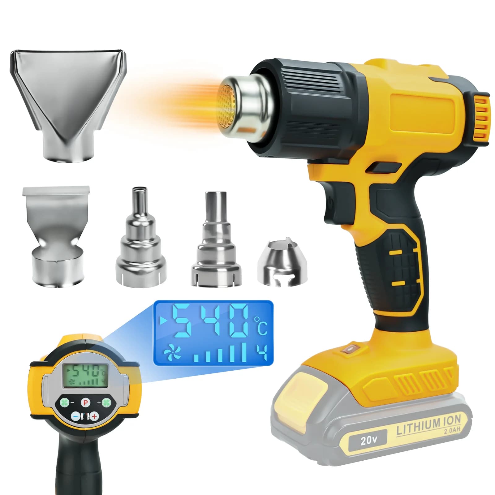 Pistola termica senza fili 300W 60 ℃ -540 ℃ Pistola ad aria calda per saldatura a riscaldamento rapido Pistola termica elettrica portatile per perno batteria Dewalt 20V