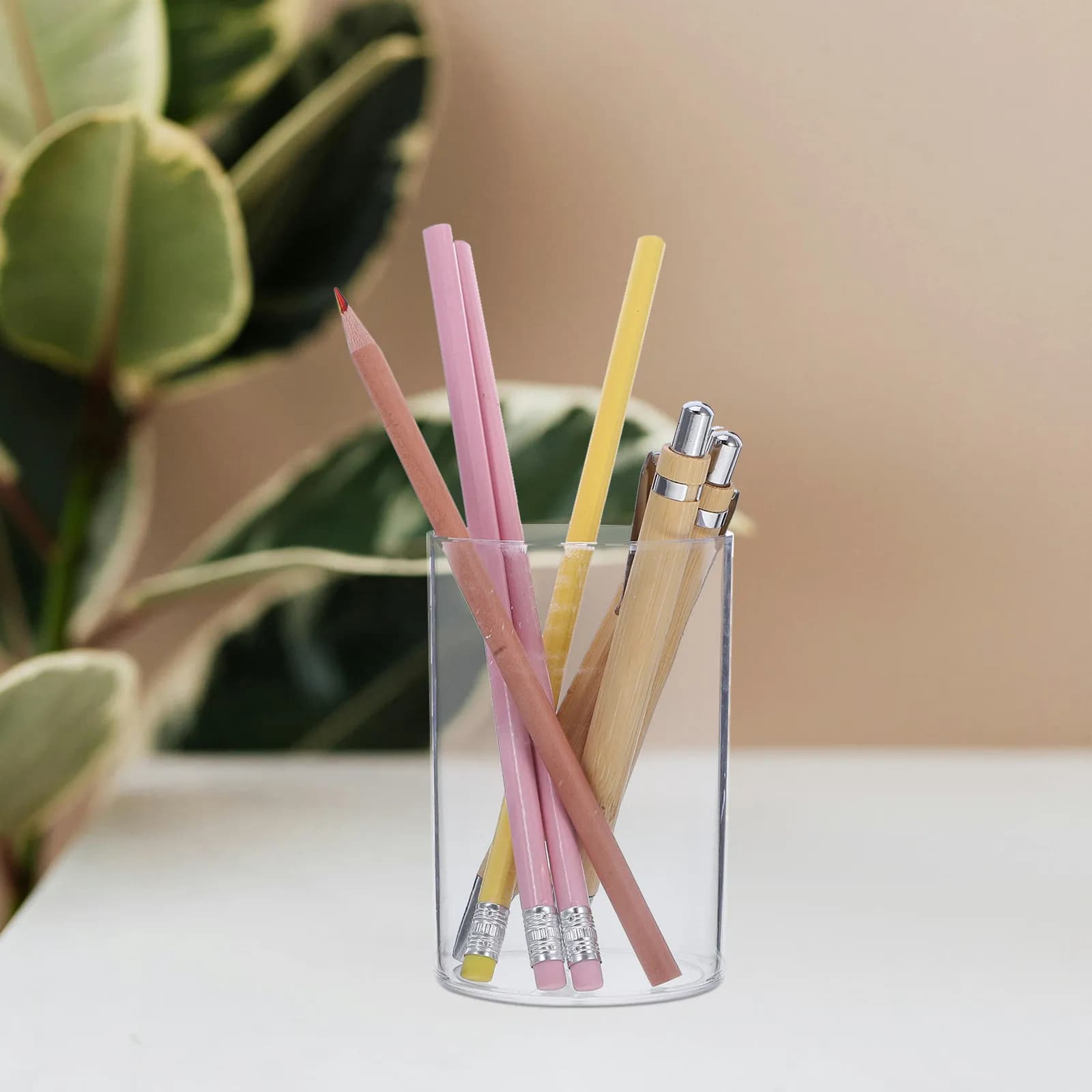 Set di 3 Portapenne in Acrilico Trasparente, Organizzatore da Scrivania per Ufficio e Scuola, Contenitore Multifunzionale per Pennelli da Trucco