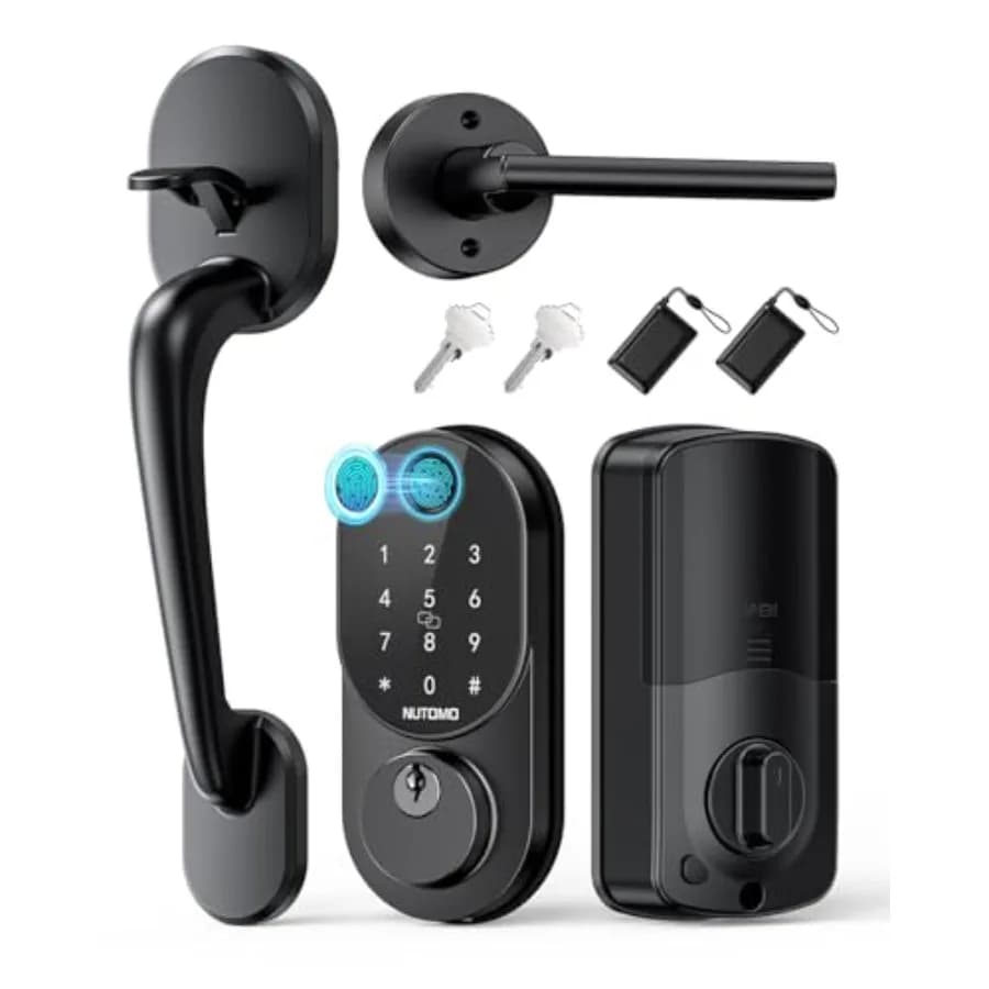 Serrature intelligenti per porta d'ingresso: Serratura elettronica digitale NUTOMO con maniglia e lettore di impronte digitali, set di serrature senza chiave.