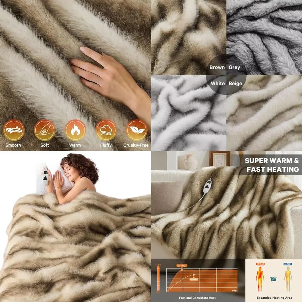 Coperta elettrica doppia in pelliccia sintetica 60x80 con 10 impostazioni di calore e spegnimento automatico di 8 ore, ideale e accogliente regalo di Natale per l'inverno W