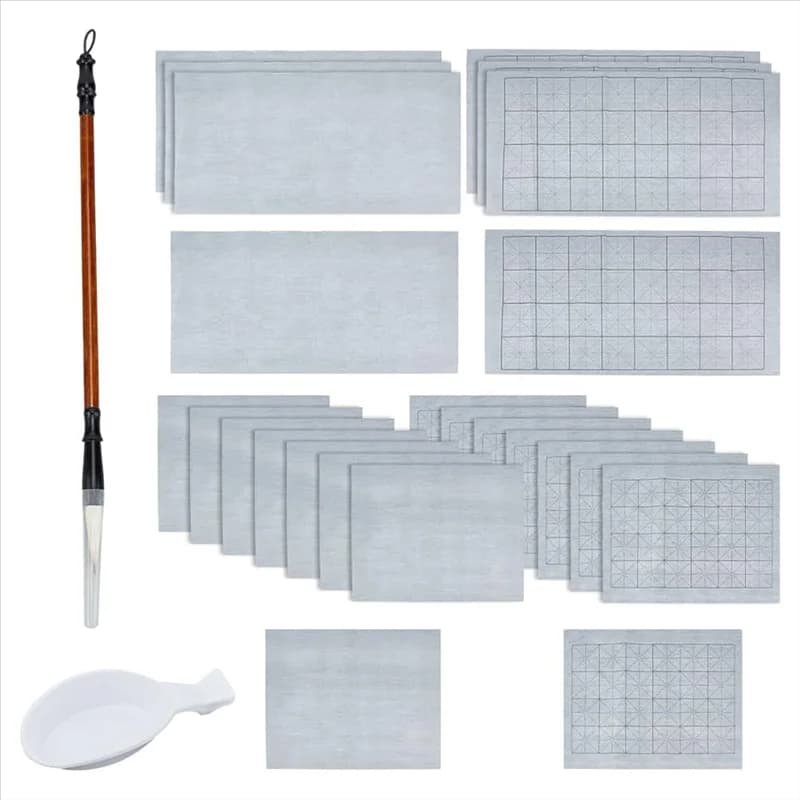 AT44-Water Drawing Grid Paper 24Pcs Included In 26Pcs No Ink Chinese Calligraphy Kit- Plus 1Pcs Brush Set& 1Pcs Wash Basin