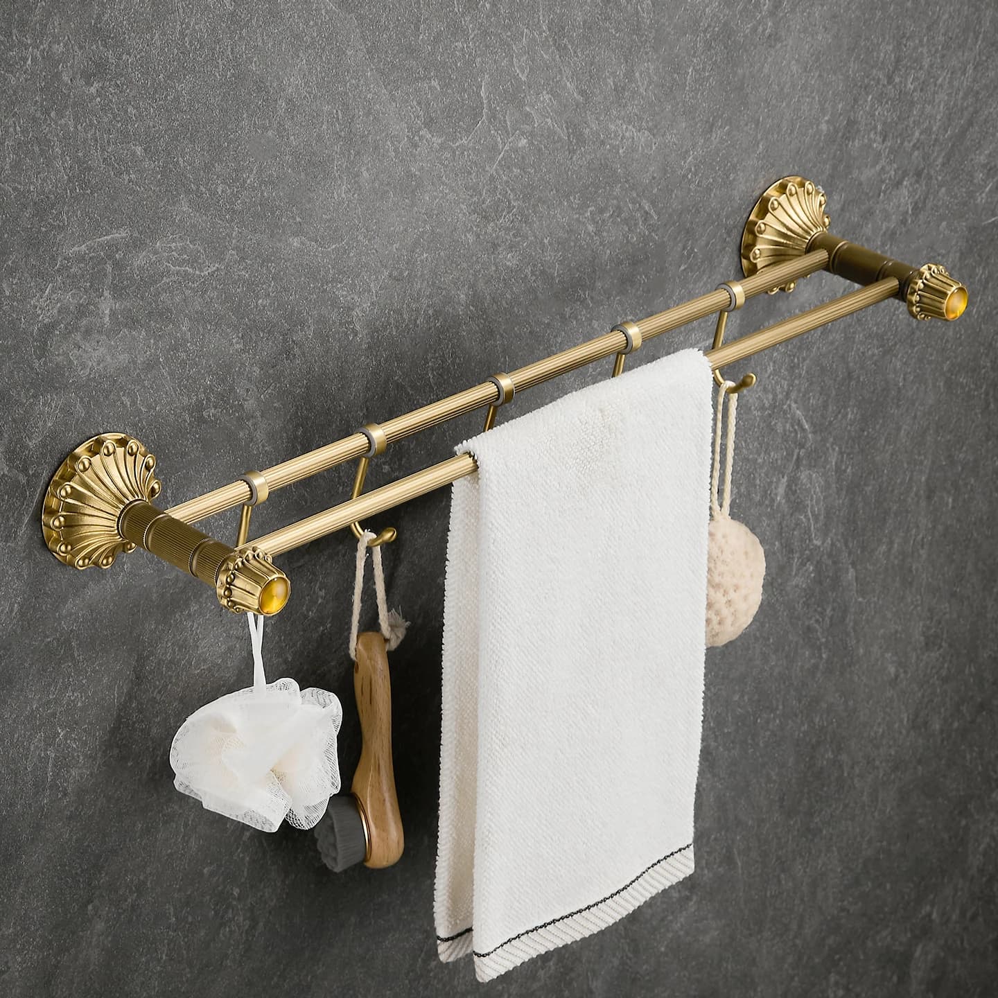 Portasciugamani antico francese di fascia alta interamente in rame, doppia barra, bagno, retro, barra singola, portasciugamani da bagno, gancio senza punzonatura