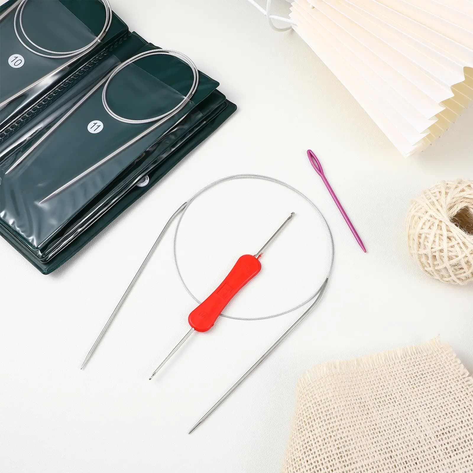 11Pcs Stainless Steel Knitting Needles Set 80Cm Circular Different Sizes 1.5mm to 5.0mm Professional Lightweight Anti-Slip