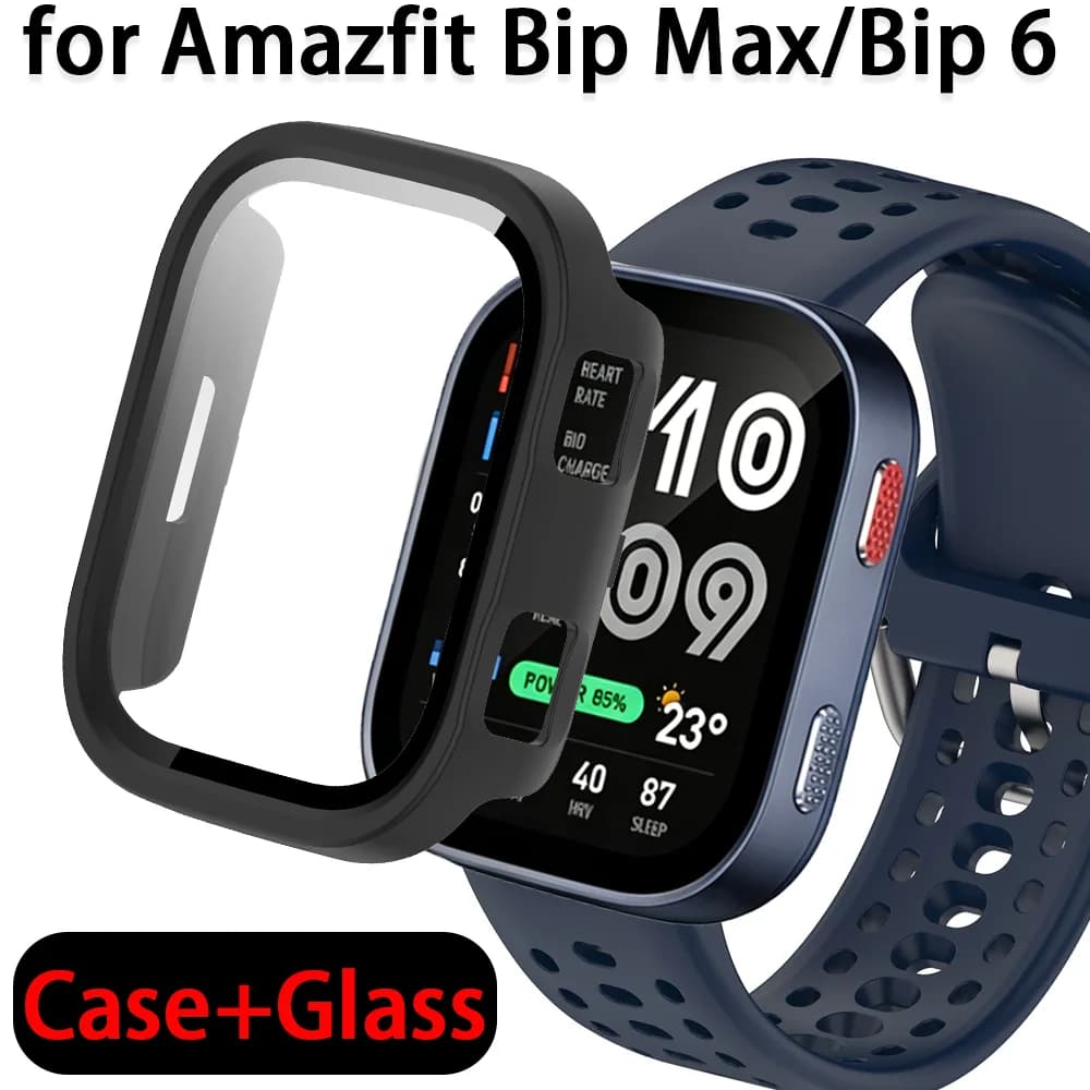 PC Case+Glass for Amazfit Bip Max Screen Protector Anti-scratch Film Bumper Protective Shell for Amazfit Bip 6 Smartwatch Cover