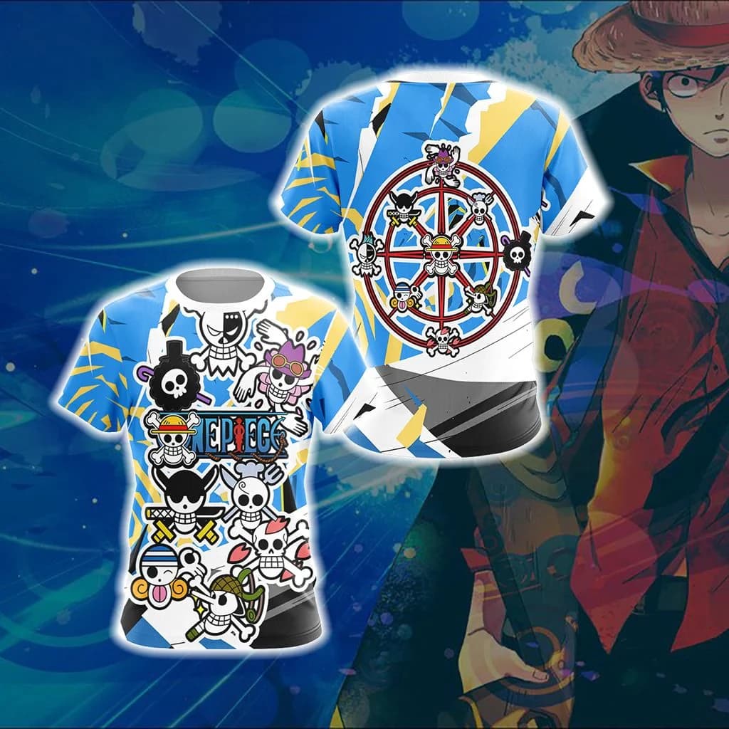 Bandai One Piece Straw Hat Pirates Jolly Roger Print T-shirt traspiranti ad asciugatura rapida Top casual a maniche corte per genitori e figli