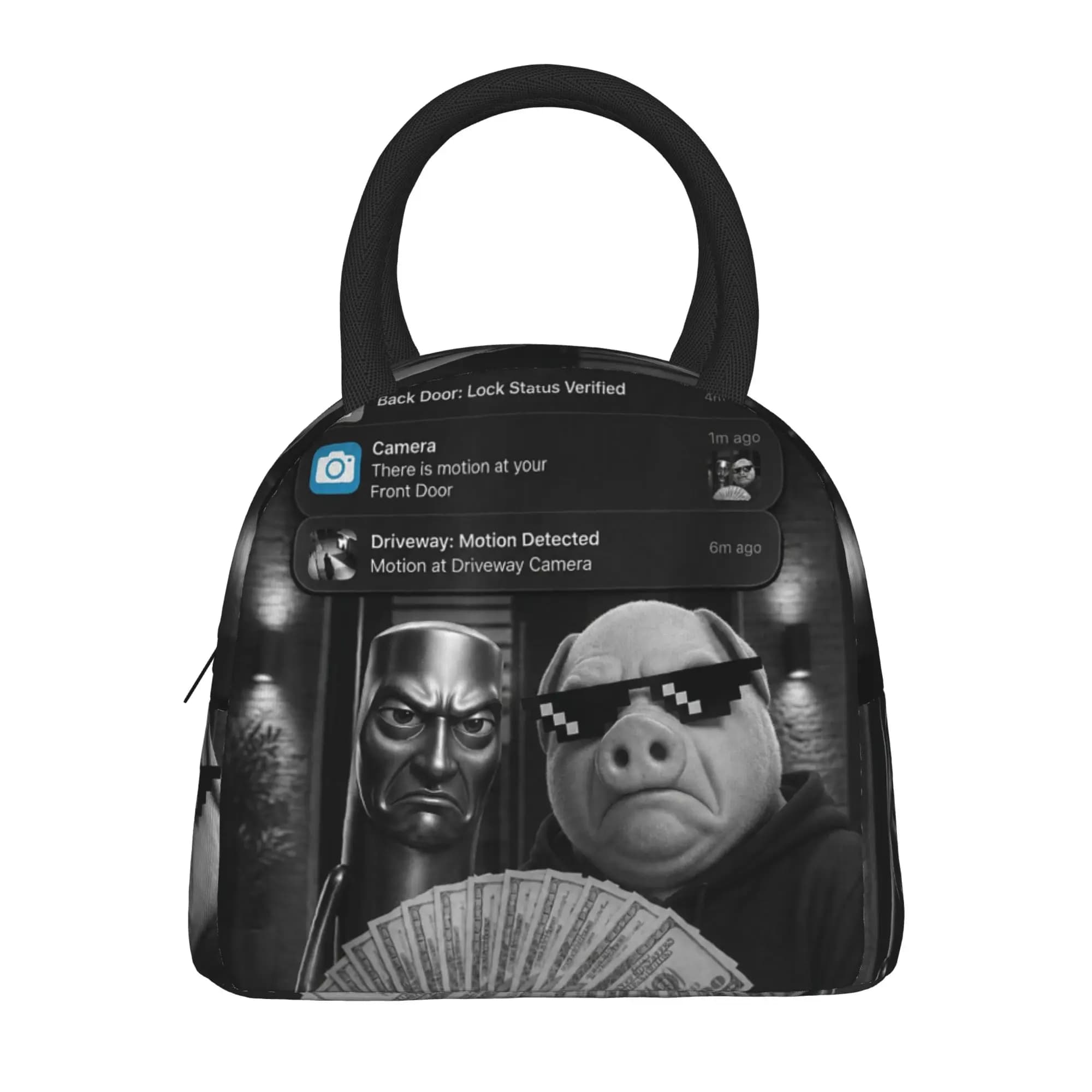 John Pork and Tung Sahur Front Door Motion Lunch Bag Lunch Box Adult School Cooler Bag Oxford Thermal Tote Handbags