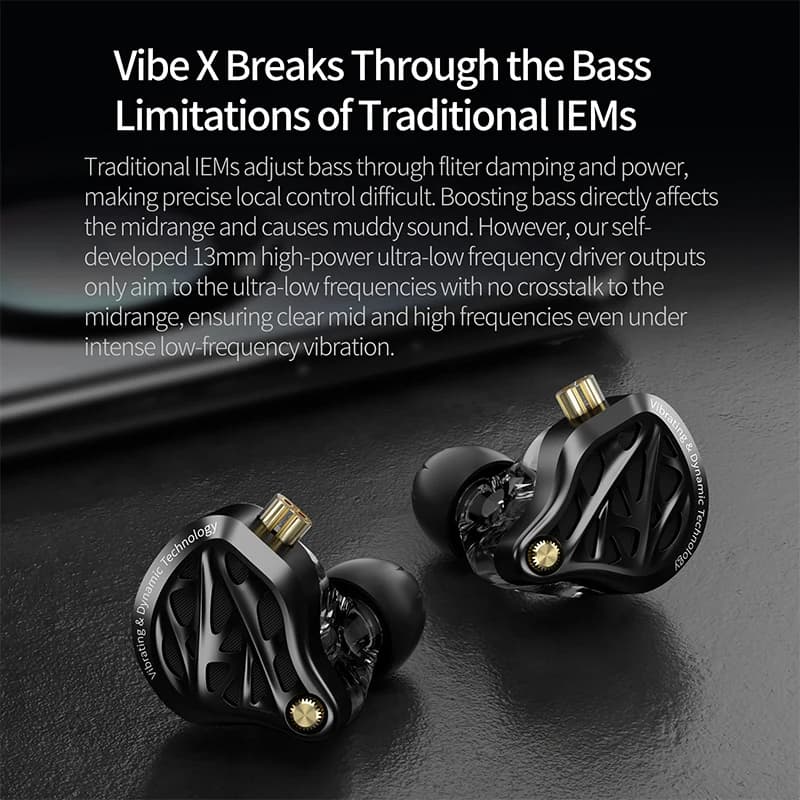 Auricolari KZ Vibe-X con vibrazione a bassa frequenza, auricolari HiFi con bassi profondi, cuffie stereo in-ear per musica e giochi