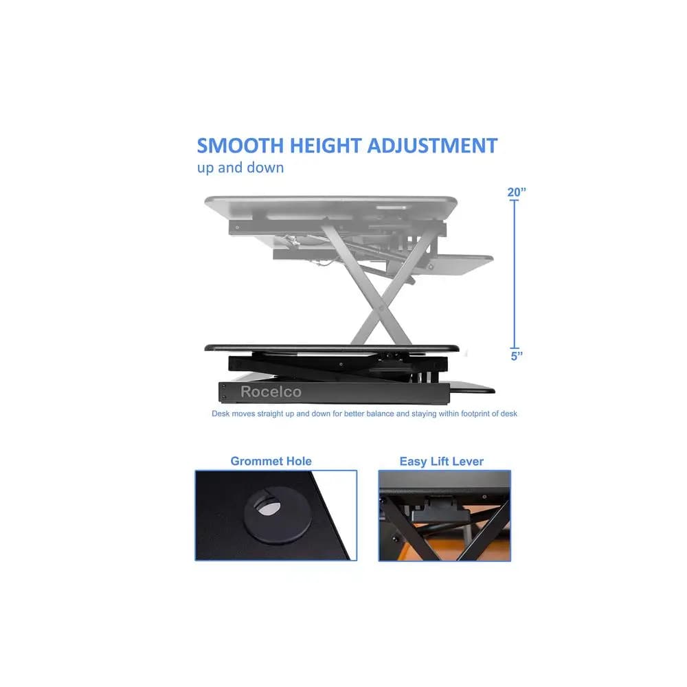 46 Large Height Adjustable Standing Desk Converter Quick Sit Stand Up Triple Monitor Riser Tall Gas Spring Assist Computer Work