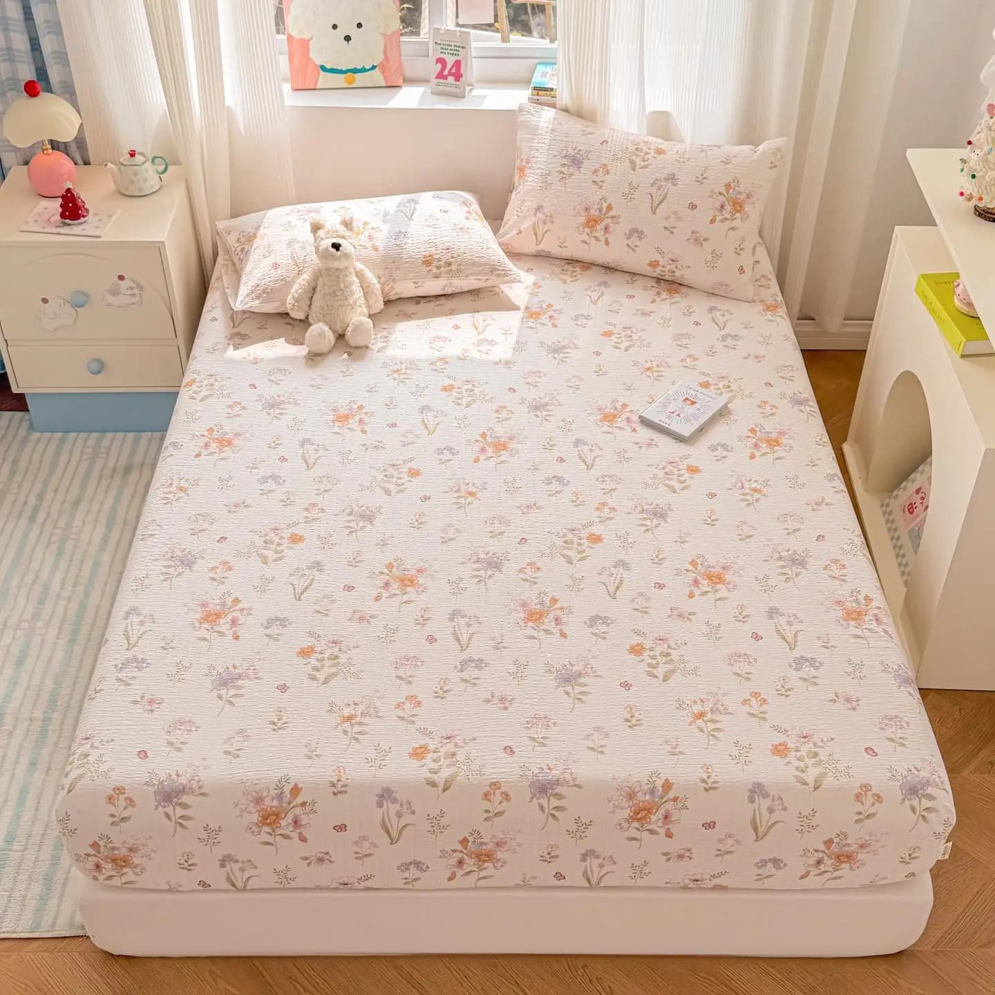 Coprimaterasso Premium in Garza Ossigenata Increspata con Protezione Completa, Copriletto Delicato sulla Pelle per Casa e Hotel