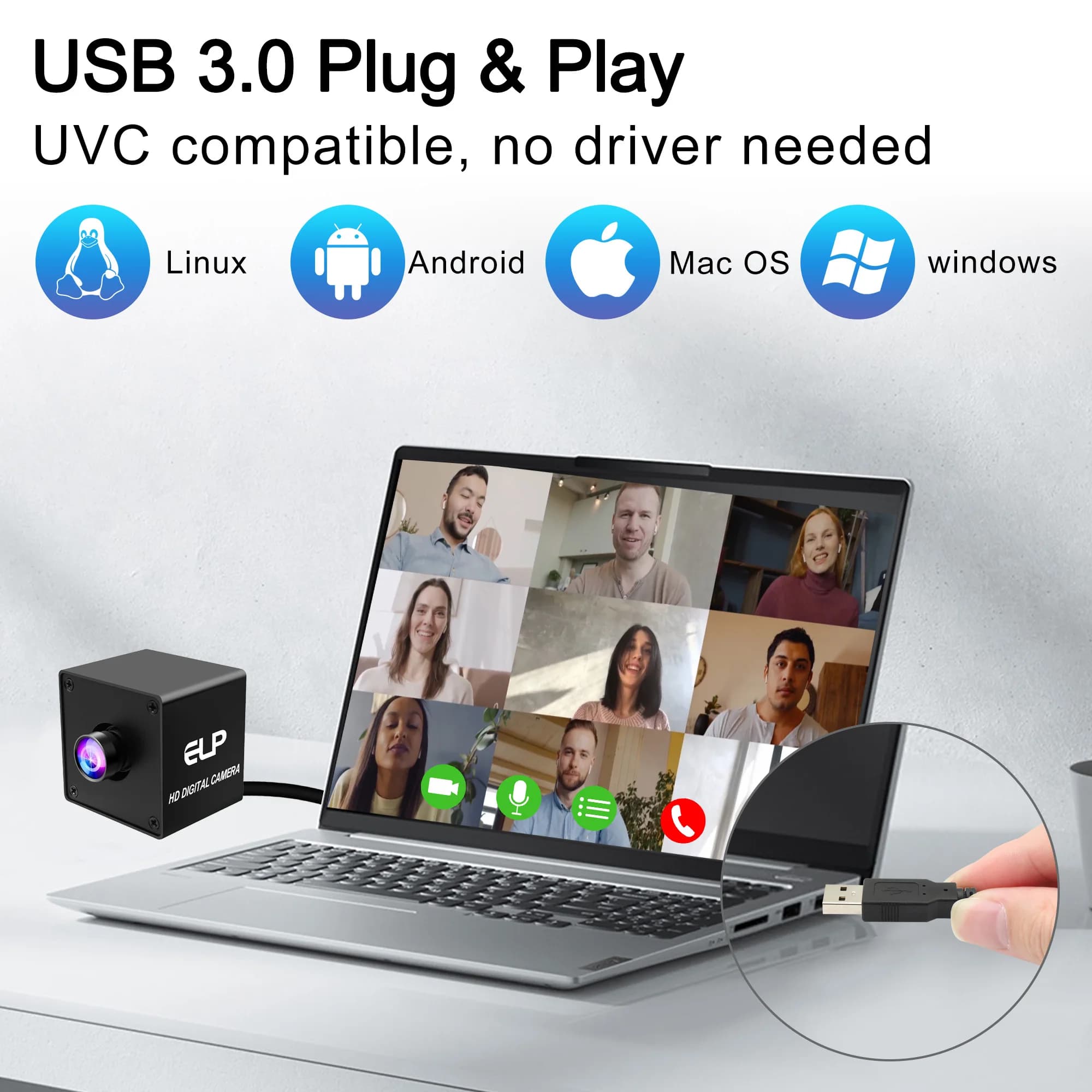 ELP 20MP AR2020 USB 3.0 Industrial Camera 5120x3840 High Resolution UVC Plug & Play USB Webcam with Low Distortion Lens