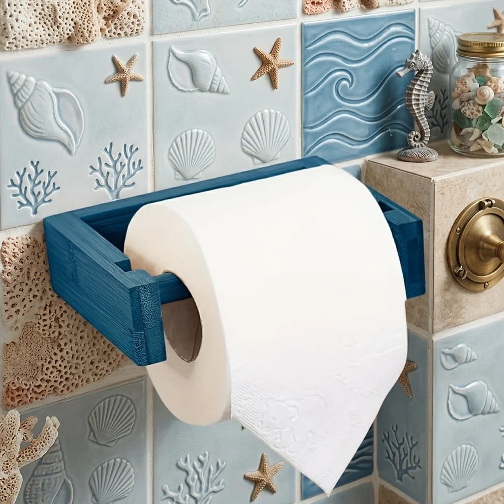 Summer Blue Ocean Style Toilet Paper Holder Wall-Mounted Toilet Paper Organizer, Bathroom Accessories, Home Decor, Household