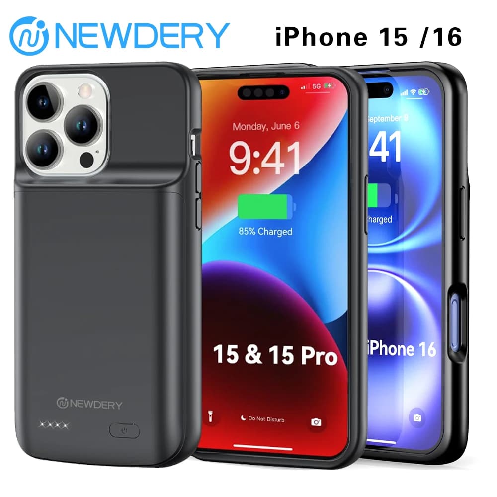 NEWDERY Custodia Batteria da 5000mAh per iPhone 16 15, Power Bank Portatile Ricaricabile, Caricabatterie per Telefono