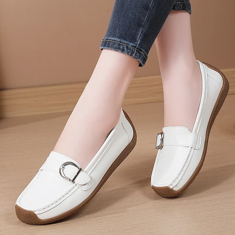 Scarpe da Donna 2026 Nuove Scarpe Casual Bianche con Tacco Basso Mocassini da Donna Eleganti Slip-On con Tacco Piatto Zapatos De Mujer Ballerine in Morbida Pelle