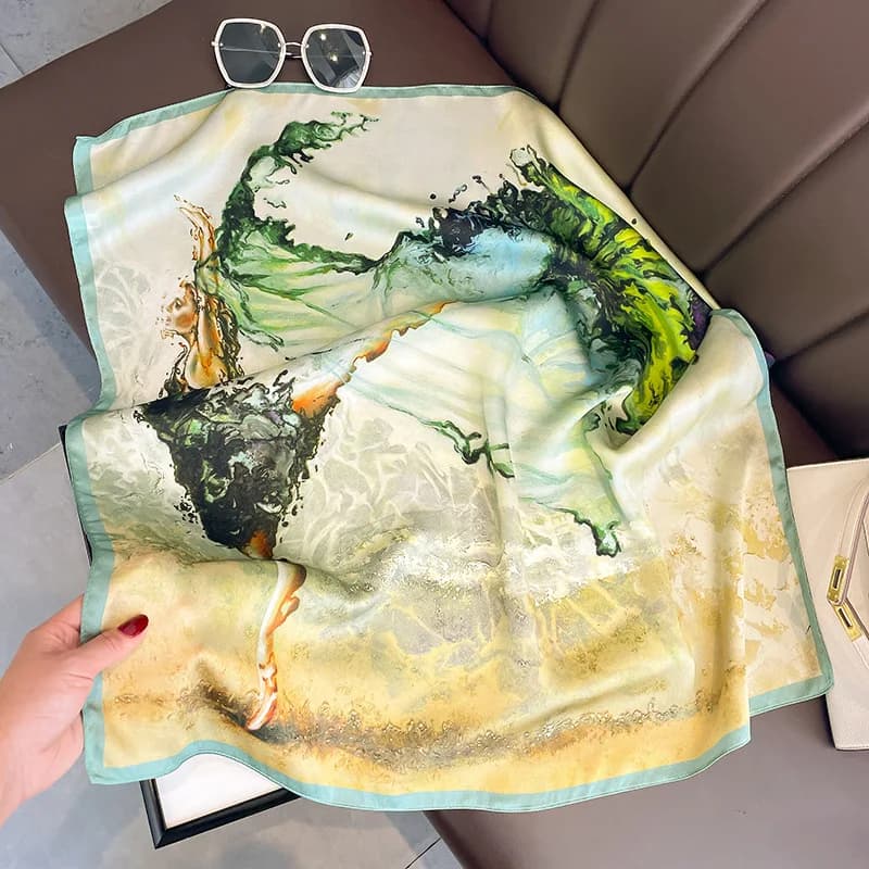 Sciarpa di seta 100% elegante da donna autunno verde tie-dye stampato sciarpa quadrata di marca di lusso sciarpa da donna invernale accessori firmati
