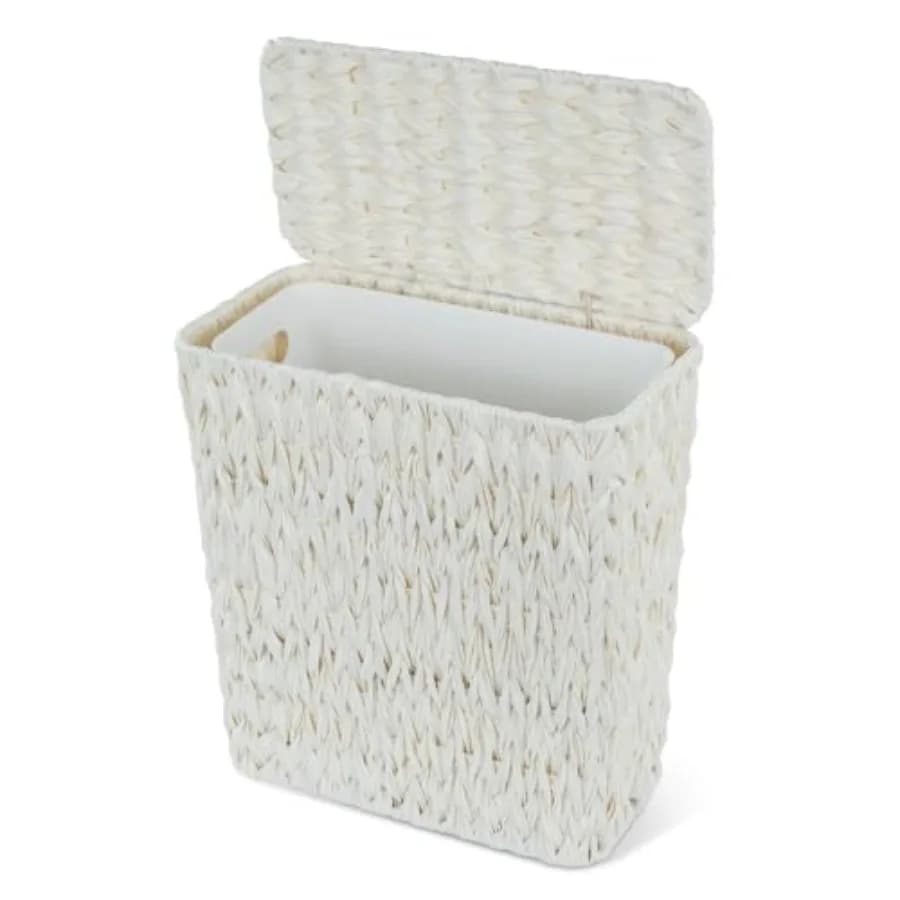 Wicker Trash Can with Lid and Liner, Boho Decotative Small Bathroom Trash Cans, Waterproof Slim Waste Basket for Bedroom, Home