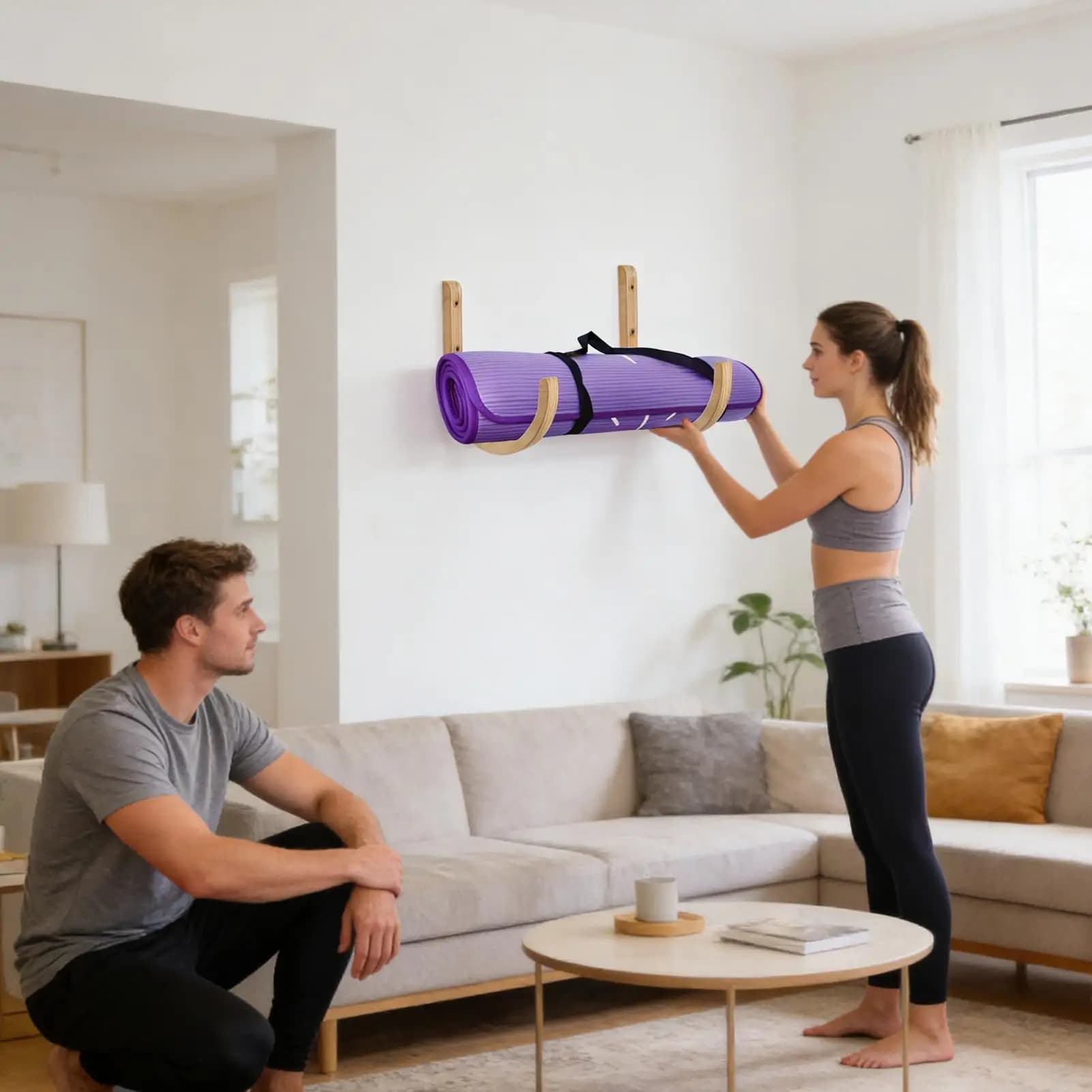 Yoga Mat Organizer, 2 pieces of wood with screws, wall yoga mat holder for home gym, indoor and fitness equipment